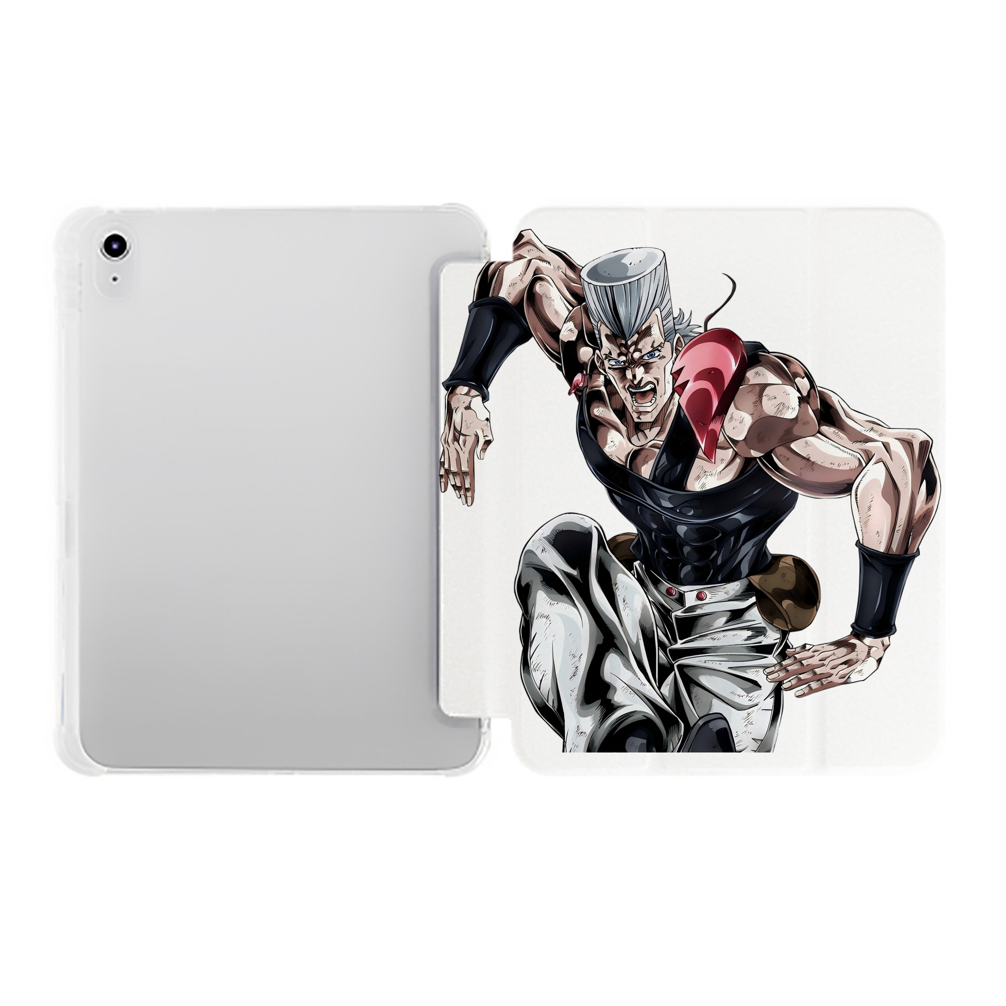 （画像用） ジョジョの奇妙な冒険 ジャン＝ピエール?ポルナレフ JoJo's Bizarre Adventure Jan Pierre Polnareff IPad ケース ペン収納付き 三つ折りスタンド PUレザー×シリコン 対応機種9.5/10.5/10.9インチ